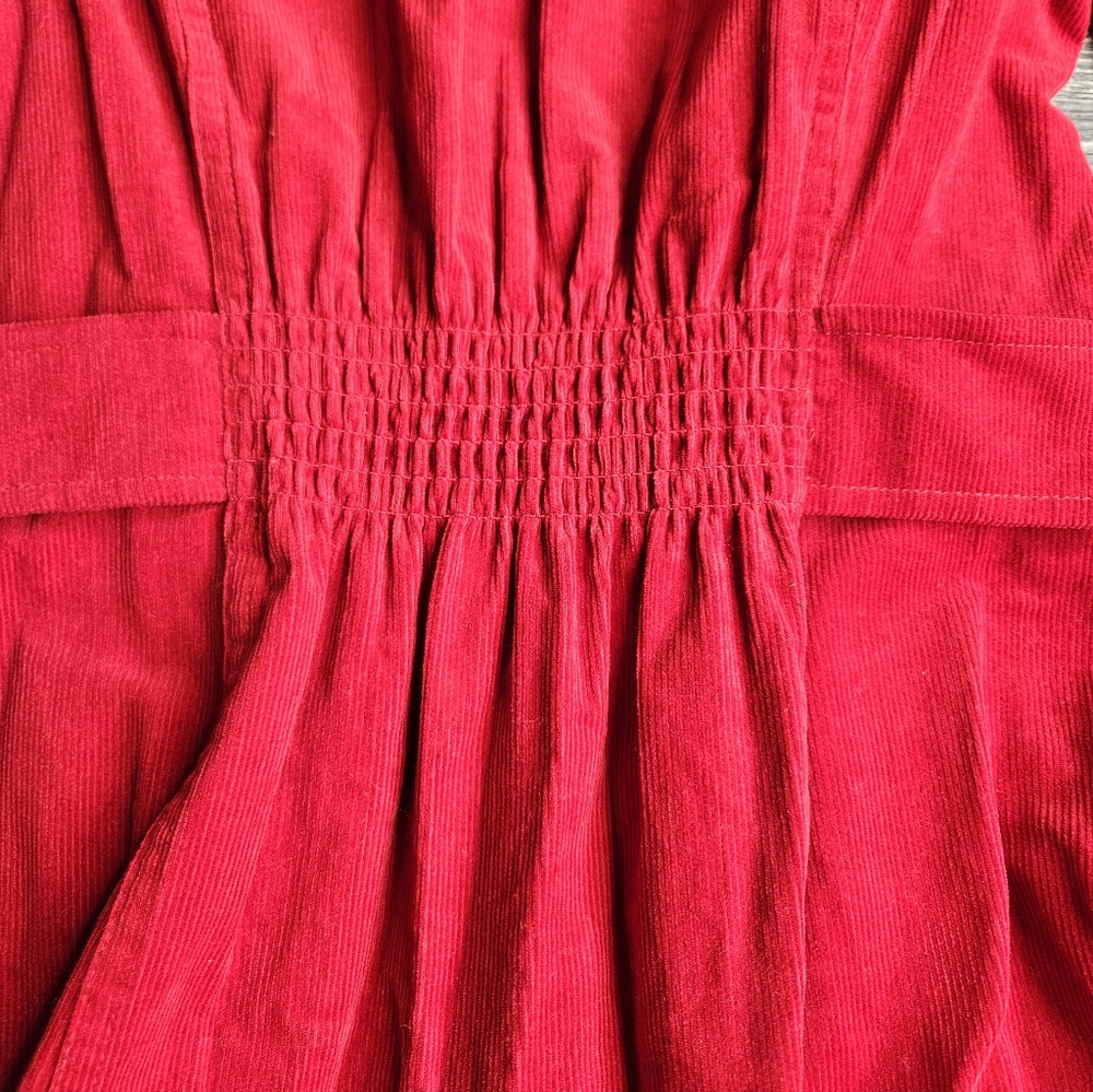 ME+EM Red Fluid Cord Gold Button Midi Shirt Dress Size 2 - Picture 11 of 14